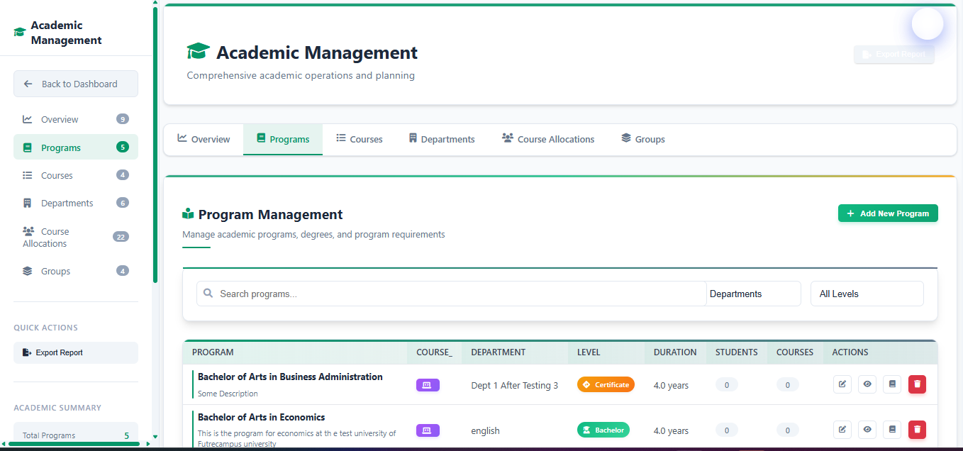 Academic management planning