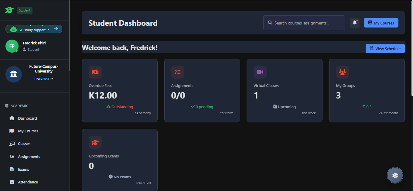 Student dashboard dark mode
