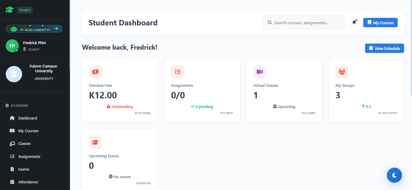 Student dashboard experience
