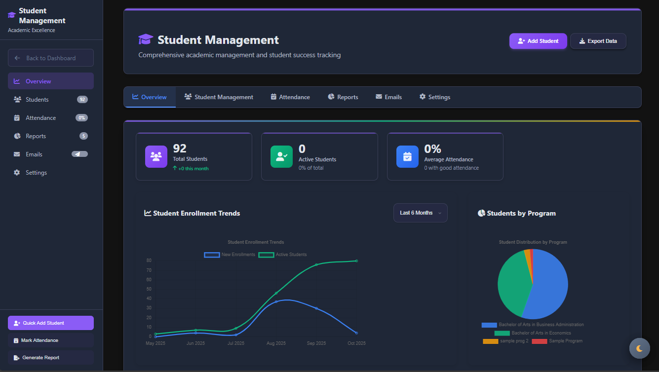 Student management dark mode
